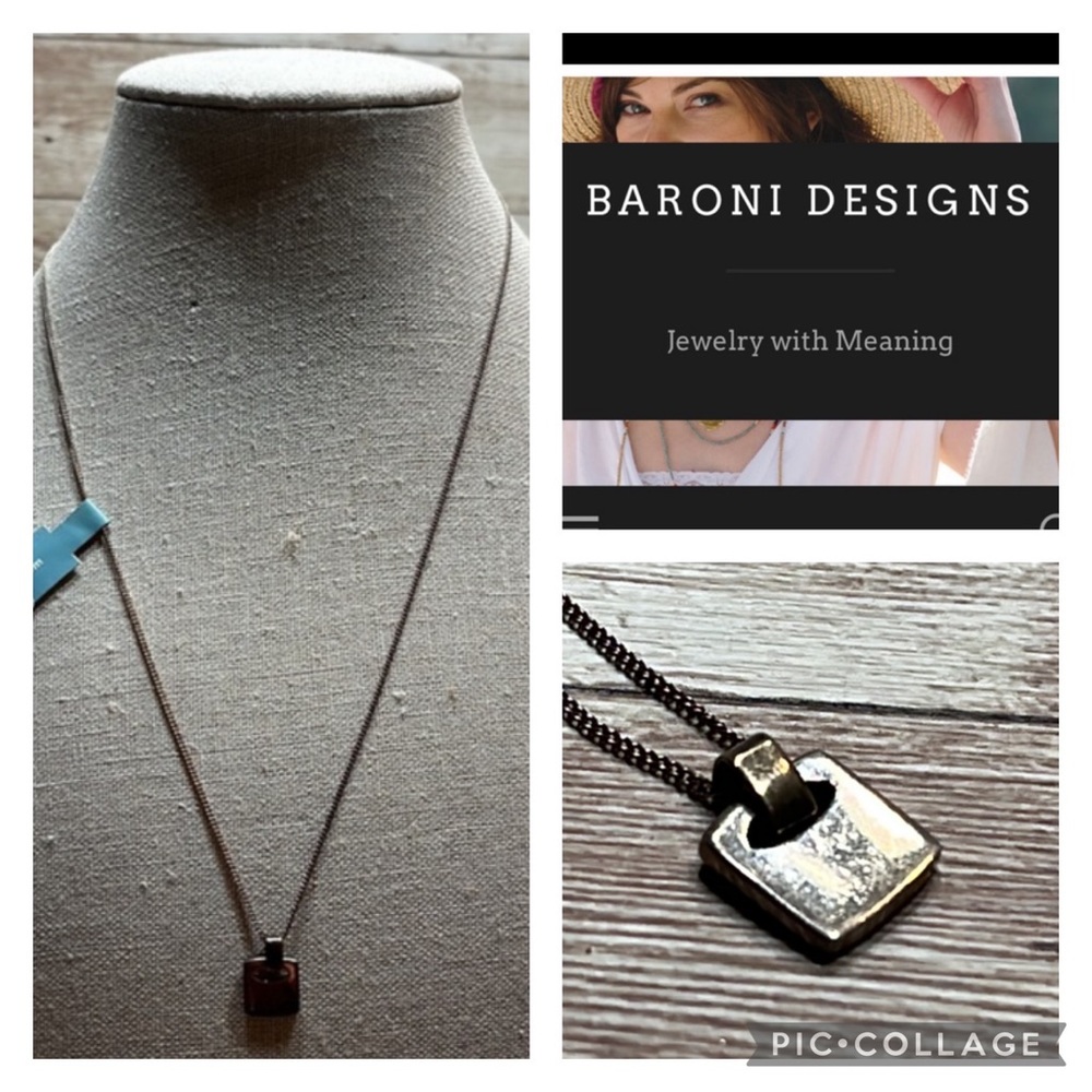 NWT Baroni Silver Square Gold Tone Necklace